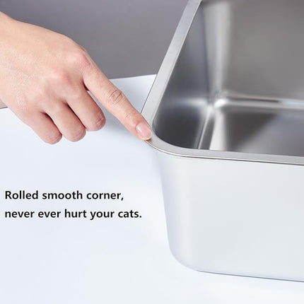 Nyutu Stainless Steel Litter Box, 20"x14"x6"(Deep) High Sided Large Metal Litter