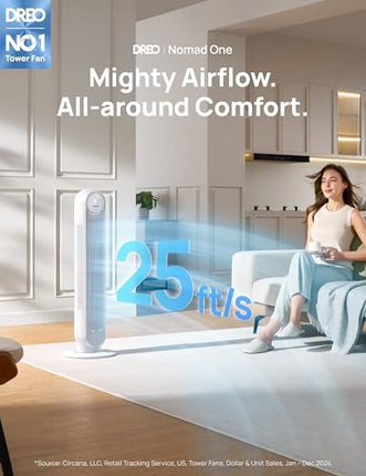 FAULTY Dreo Tower Fan for Bedroom, 25ft/s Velocity Quiet Floor Fan, 90° Oscillat