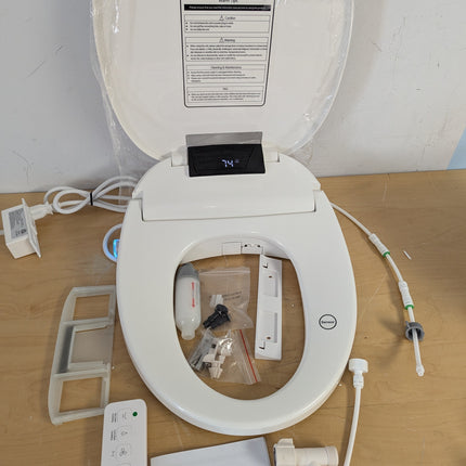 WLJBIDET O80KR Round Bidet Toilet Seat with Warm Water Wash & Air Drying, Heated Seat, Remote & Nightlight