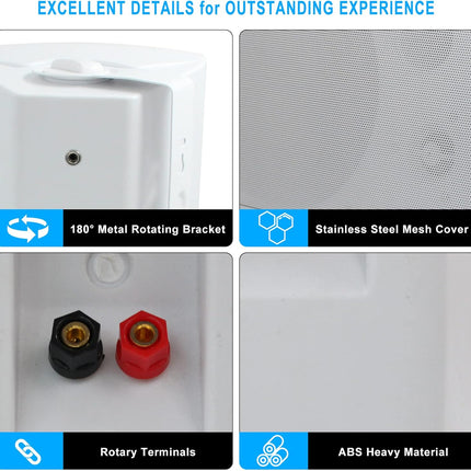 Herdio 6.5 Inch 800W Outdoor Speakers Bluetooth Waterproof Wall Mounted Sound Sy
