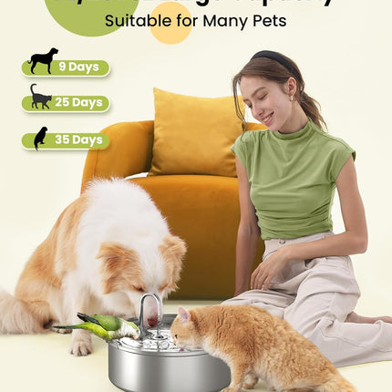 oneisall 7L Stainless Steel Pet Fountain for Dogs & Cats, Ultra-Quiet Water Dispenser with Triple Filtration