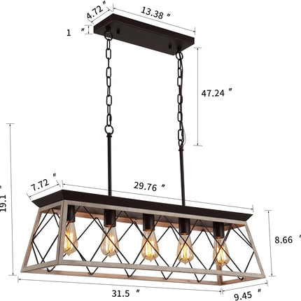 Q&S 5-Light Kitchen Island Light Fixtures Farmhouse Rustic Vintage Industrial Co