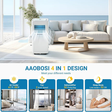 AAOBOSI 10000 BTU Portable Air Conditioner for Rooms up to 220 Sq Ft, 4-in-1 WiFi AC with Window Kit & Remote