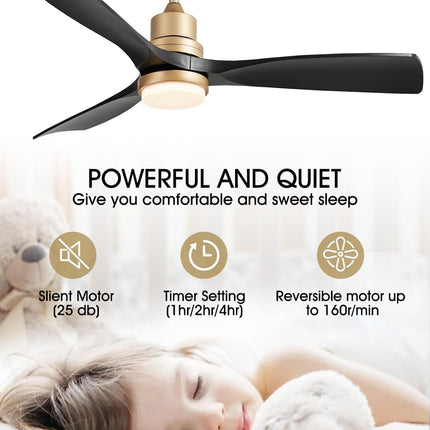 Forrovenco 52 Inch Ceiling Fan with Lights and Remote, White & Gold