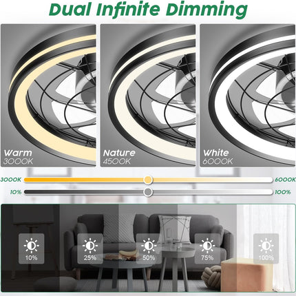 Ceiling Fans with Lights Flush Mount, White Low Profile Modern Ceiling Fan with