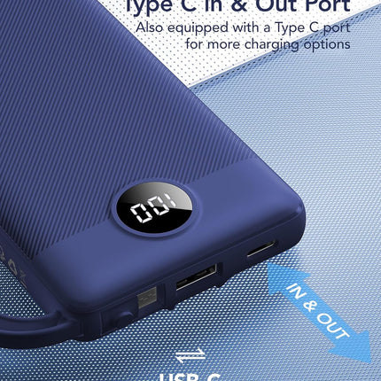 VRURC Portable Charger Buile-in 4 Cables 10000mAh, SlimPower Bank, 5 Output 2 In