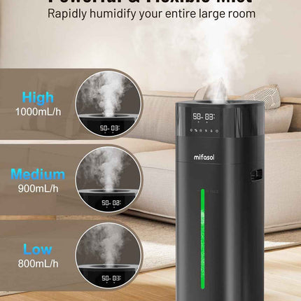 Humidifier Large Room, 5.3Gal/20L Cool and Warm Mist Humidifiers for Bedroom 2000 sq ft, Humidificateur for Whole House Home Plants, Top Fill Humidifiers with Diffuser & Extended Tube, Black