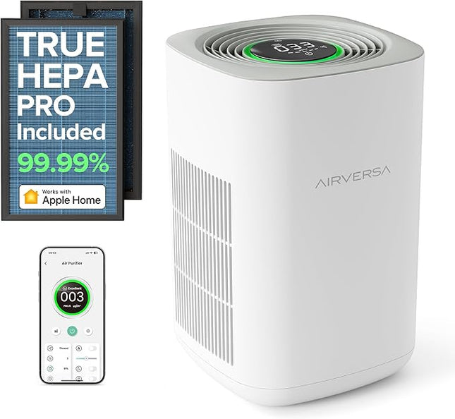 Airversa 𝗧𝗿𝘂𝗲 𝗛𝗘𝗣𝗔 𝗣𝗿𝗼 Air Purifier for Home Bedroom Large Room 1050
