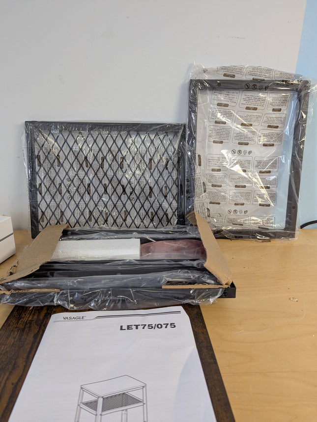 VASAGLE Tall Side Table, Telephone Table, End Table with 2 Mesh Shelves，Rustic B