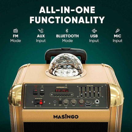 MASINGO Karaoke Machine for Adults and Kids with 2 Bluetooth Wireless Microphone