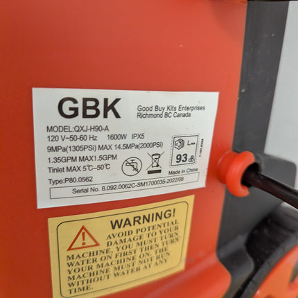 GBK 2000 PSI Max 1.5 GPM Electric High-Pressure Washer with 5m Hose
