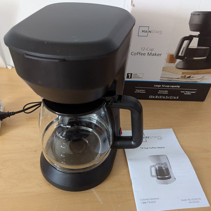 Mainstays 12 Cup Coffee Maker, Black, Plastic