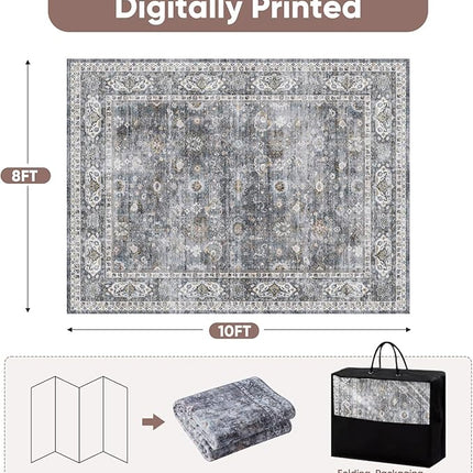 Rugcomf 8x10 Rug Washable Boho Rug Soft Large Area Rug Non-Slip Non-Shedding Fau