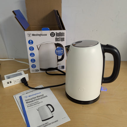 Westinghouse 1.7L Electric Steel Kettle - Matte White, Durable Steel Body Constr