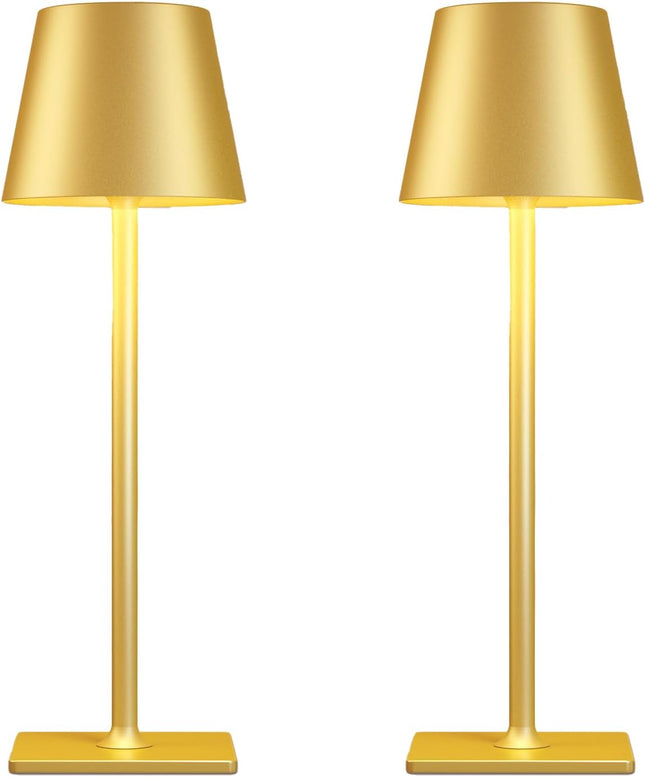 2 Pack Gold Rechargeable Table Lamps,Cordless Lamp with 6000mAh Battery Operated