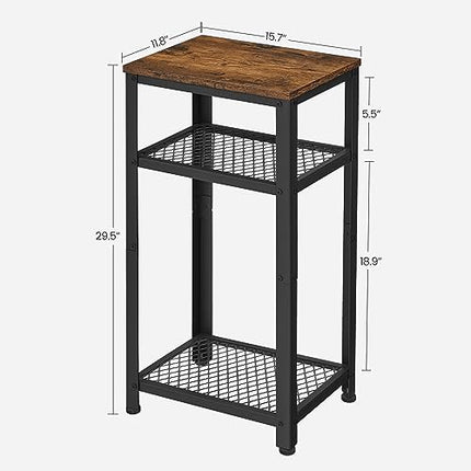 VASAGLE Tall Side Table, Telephone Table, End Table with 2 Mesh Shelves，Rustic B