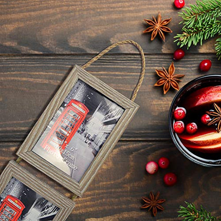 Amazing Roo 4x6 Hanging Triple Picture Frames Set of 2, Vertical Collage Rustic