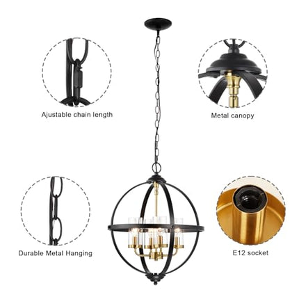 FAULTY Treekee Rustic Chandelier, 17" Black and Gold Finish Glass Cover Luxuriou
