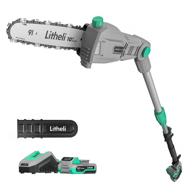 Litheli Cordless Pole Saw 10-Inch, 20V Battery-Powered Pole Saws for Tree Trimmi