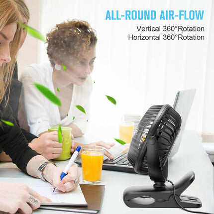 BESKAR USB Powered Clip on Fan, Portable Small Fan with Cord, 3 Speeds Strong Ai