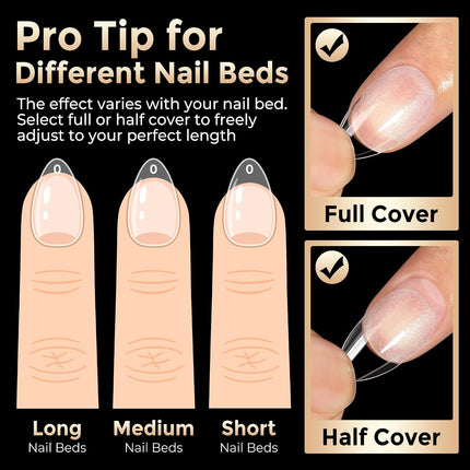 Short Almond Nail Tips: 504pcs Tri-Layer Core Soft Gel Nail Tips, Pre-Etched Sho