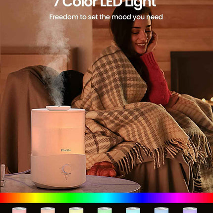 Pharata Humidifiers for Bedroom Large Room, 2.5L Cool Mist Humidifier with Essential Oil Diffuser, Top Fill Humidifier for Baby, Home, Plant, Ultrasonic Humidification for whole house, Auto Shut-Off