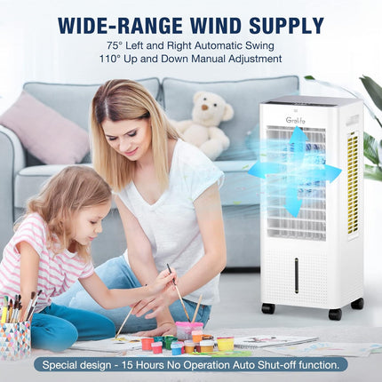 Grelife Portable Evaporative Air Cooler, 3-IN-1 Air Cooler with Fan & Humidifier