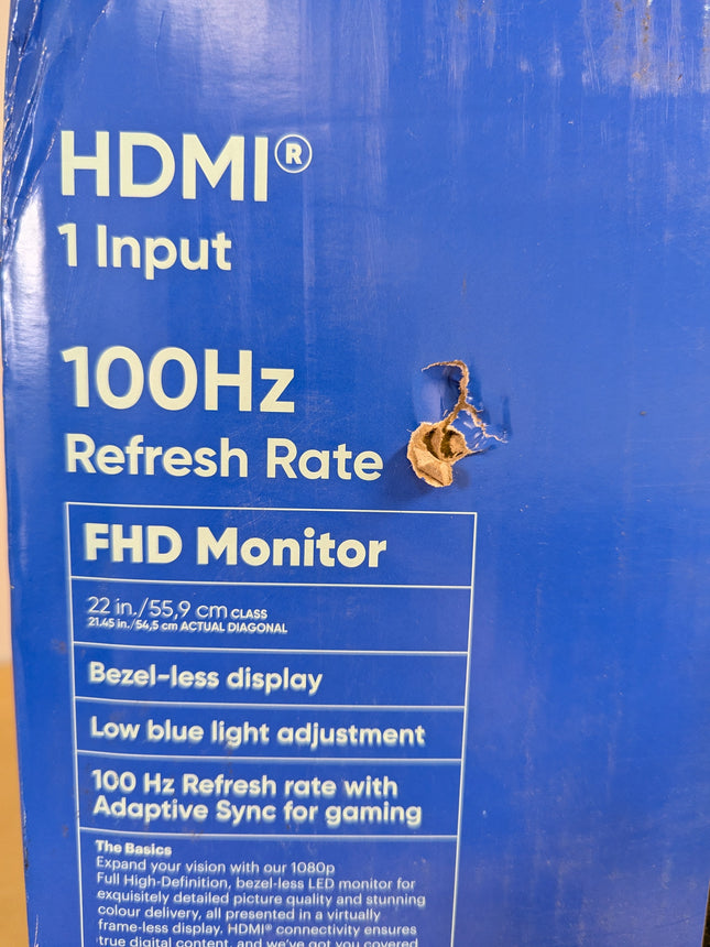 onn. 22 in/55.9 cm FHD 1080p 100Hz LED Bezel-less Monitor, 100140681, Adaptive S