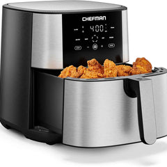 Chefman TurboFry® Touch Air Fryer, XL 8-Qt (7.5L) Family Size, One-Touch Digital Control Presets, French Fries, Chicken, Meat, Fish, Nonstick Dishwasher-Safe Parts, Automatic Shutoff, Stainless Steel