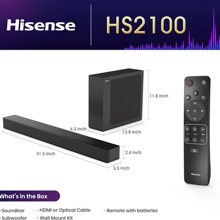 Incomplete — Hisense HS2100 2.1 Channel 240W Soundbar with Wireless Subwoofer, Dolby Audio