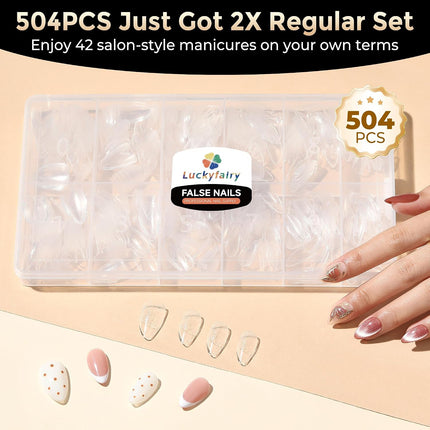 Short Almond Nail Tips: 504pcs Tri-Layer Core Soft Gel Nail Tips, Pre-Etched Sho