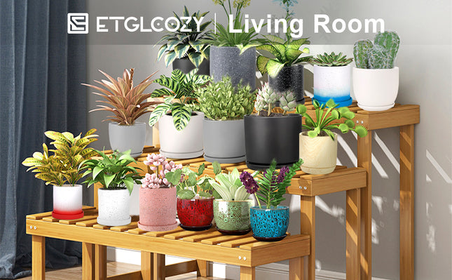 ETGLCOZY Ceramic Planter Pot with Drainage Hole and Saucer, 5.5/5/4.1 inch Flowe