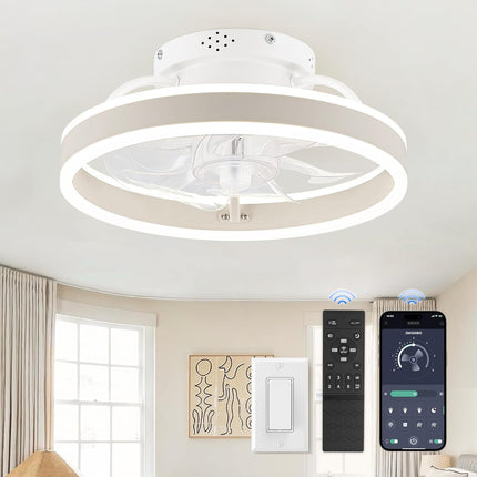 Low Profile Ceiling Fans with Lights and Remote, 19.7'' Modern Flush Mount Ceili