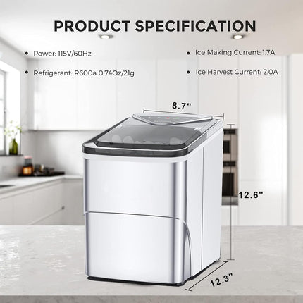 Ice Maker, Self-Cleaning Ice Machine Countertop, 26lbs in 24 Hrs Counter top Ice