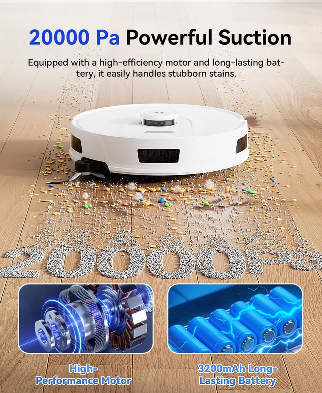 Redroad Robot Vacuum and Mop, 15000Pa, 90-Day Self-Emptying, Grey