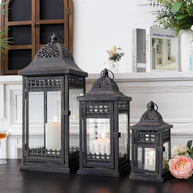 JHY DESIGN Set of 3 Decorative Candle Lanterns20&14.5"&9.5" High Vintage Style H