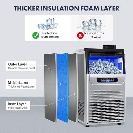 100LBS/24H Commercial Ice Maker Machine, Dual Water Inlet Undercounter or Freest