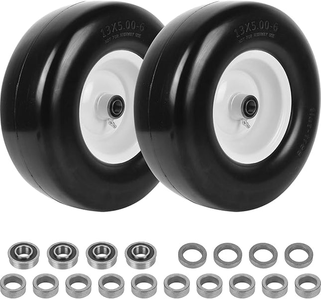 AR-PRO (2 Pack) 13 x 5.00-6 Flat Free Tire and Wheel, Replacement Solid Lawn Mow