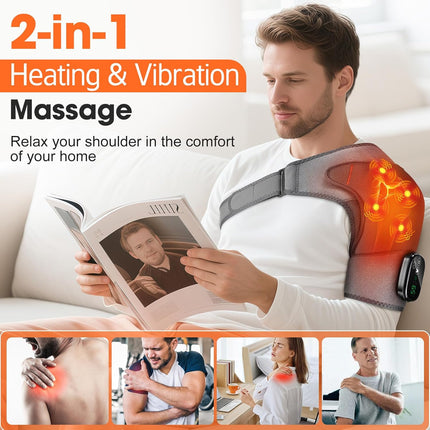 Cordless Shoulder Heating Pad, Heated Shoulder Brace with 4 Vibration Motors, En
