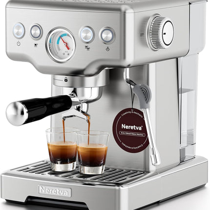 Neretva Espresso Machines, Professional 15 Bar Espresso Maker with Milk Frother