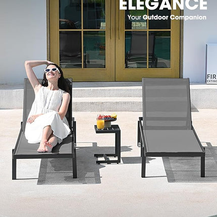 Aluminum Chaise Lounge Chair Outdoor with Wheels, Patio Lounge Chair with Adjust