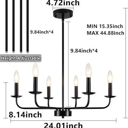 JZQWCK Chandeliers Ceiling Lights, 6-Light Modern Black Farmhouse Chandelier for