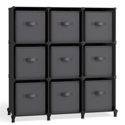 SONGMICS Cube Storage Organizer with Storage Boxes, 9-Cube Organizer, 9 Collapsi