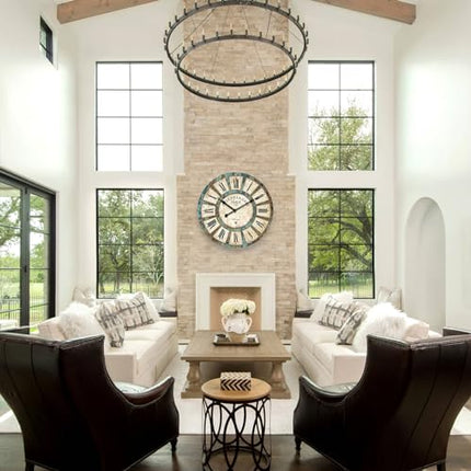 24 Inch Vintage Wall Clock, Roman Numerals Style, Battery Operated, Non-Ticking,