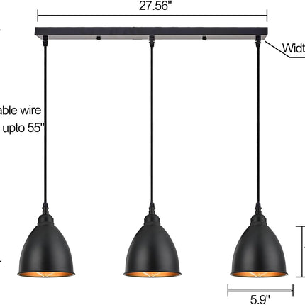 Terleenart 3-Lights Kitchen Island Pendant Light,Industrial Farmhouse Hanging Ch