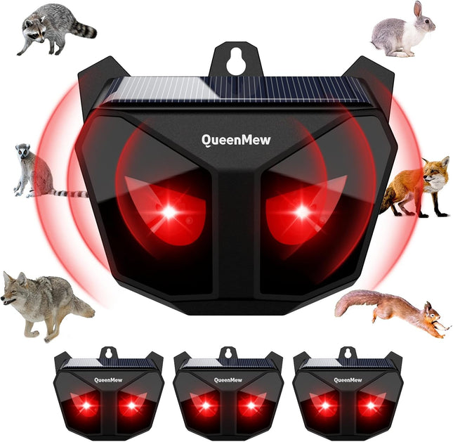 4 Pack Animal Deterrent Devices,Solar Powered Animal Repeller Outdoor with Red L