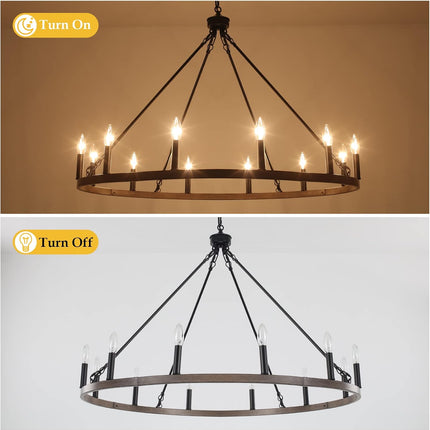 ZJVAIVE 12-Light Black Wagon Wheel Chandelier, 38'' Rustic Farmhouse Chandelier