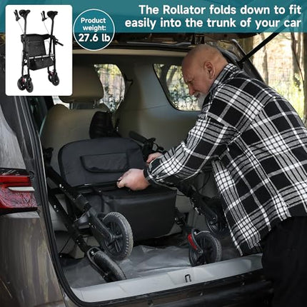 StrollAid Upright Walkers for Seniors, Stand Up Rollator Walker with Padded Seat