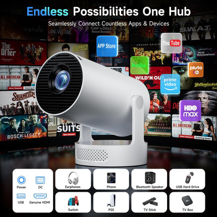 Kimwood Projector with Upgraded HiFi Speaker, [Built-in Apps] 1080P Mini Portabl