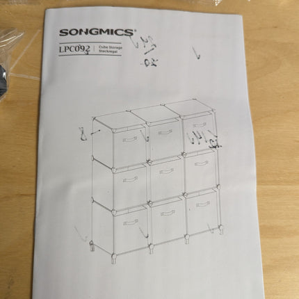SONGMICS Cube Storage Organizer with Storage Boxes, 9-Cube Organizer, 9 Collapsi